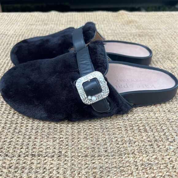 Kate Spade New York Cici Faux Fur Clogs Gem Buckle - Picture 5 of 7